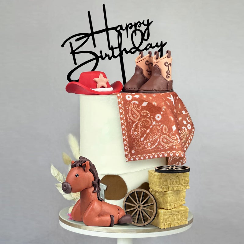 KEEPARTY Cowboy Cake Decorations Hat and Boot Horse Cake Toppers for Western Theme Cowboy Cowgirl Birthday Baby Shower Party Favors Supplies - Image 3